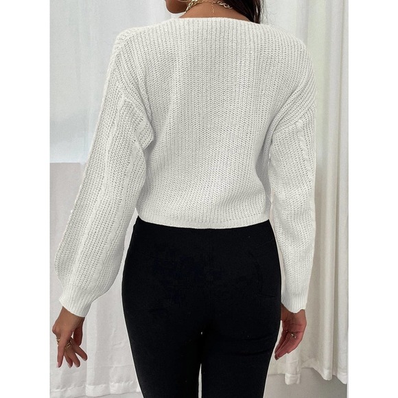 Minimalist 00's trendy Lantern Sleeve Drawstring Ruched Front Sweater black - Picture 6 of 6